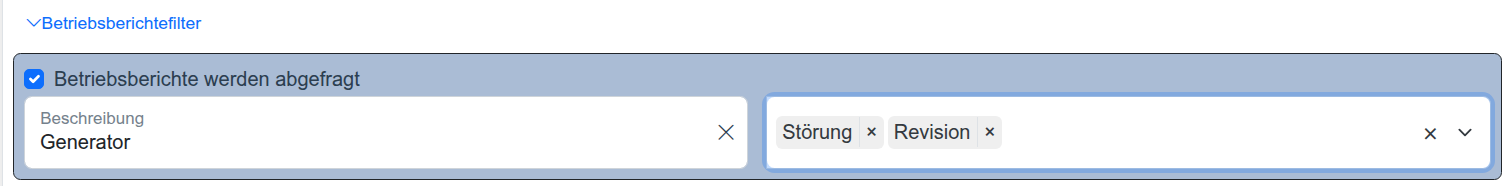 Betriebsberichte mit Filtern ausgewählt